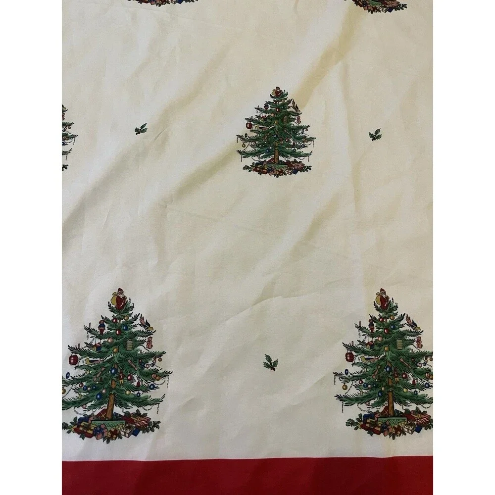 SPODE Christmas Tree fabric shower curtain 72” x 72” polyester Red Top & Bottom